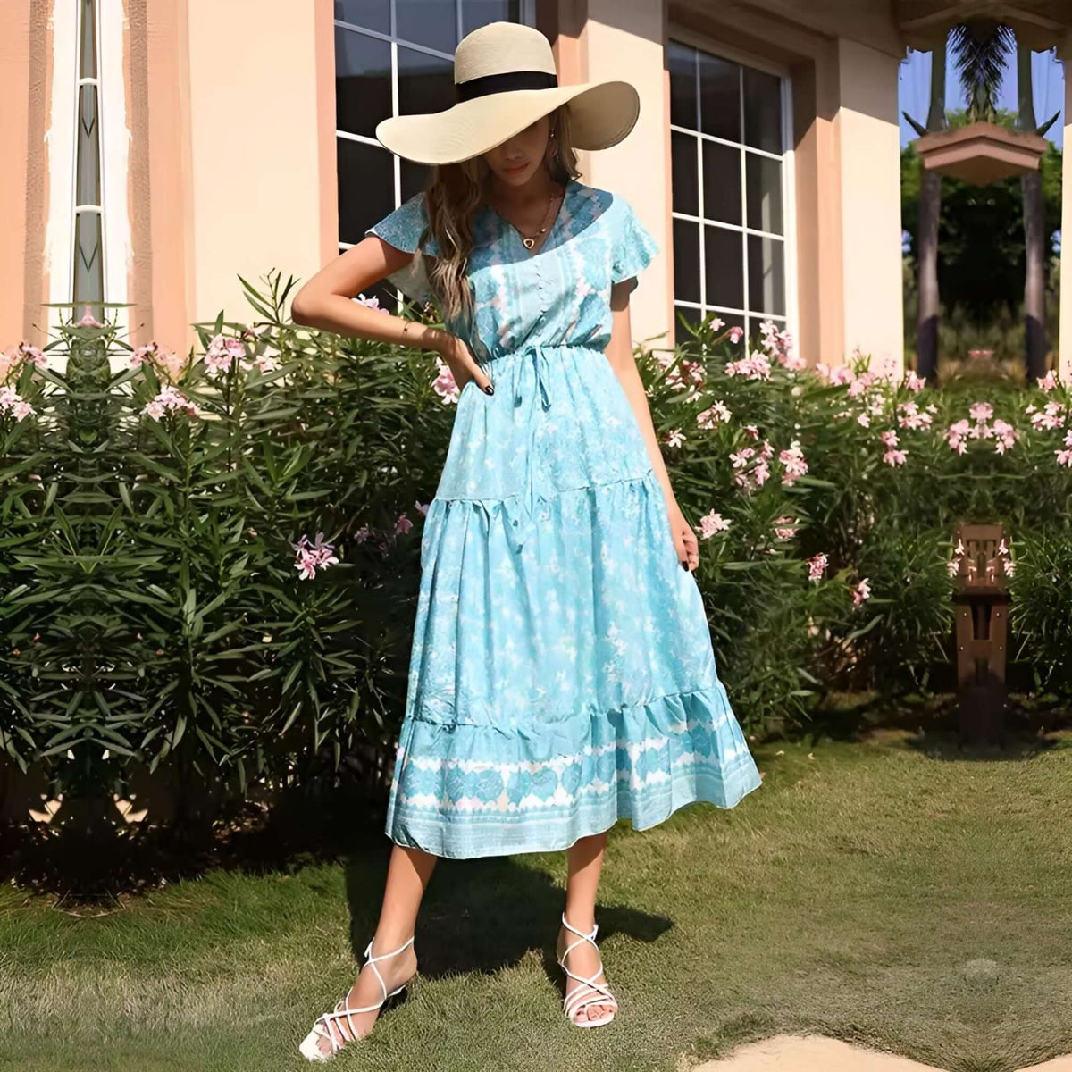 boho midi dresses Chic Complete with 3/4 length sleeves Women's Organic Coastal Double Gauze