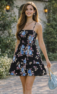 Black Blue Floral dress, Mini Dress