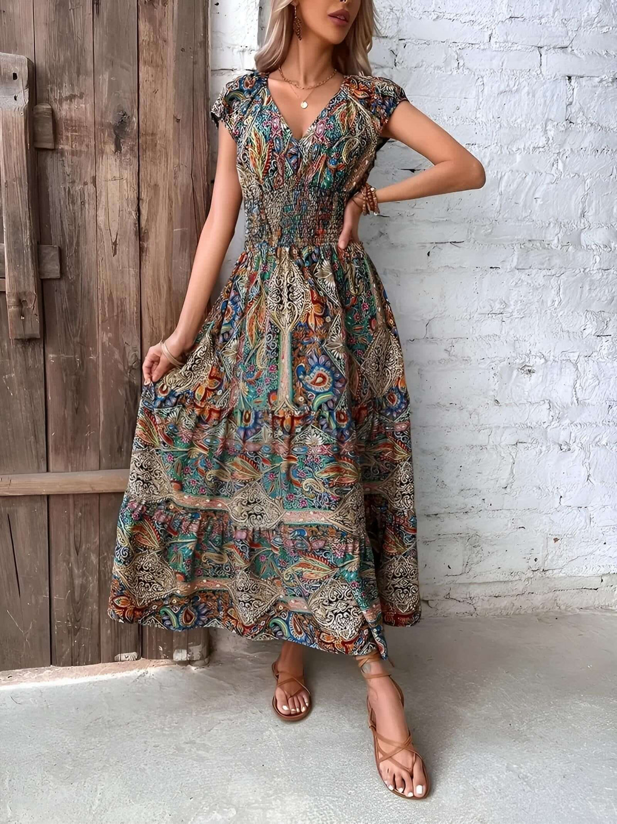 boho midi dress - Vibrant Floral Maxi for Summer Style Green / X-Large boho midi dress - Vibrant Floral Maxi for Summer Style Green / X-Large