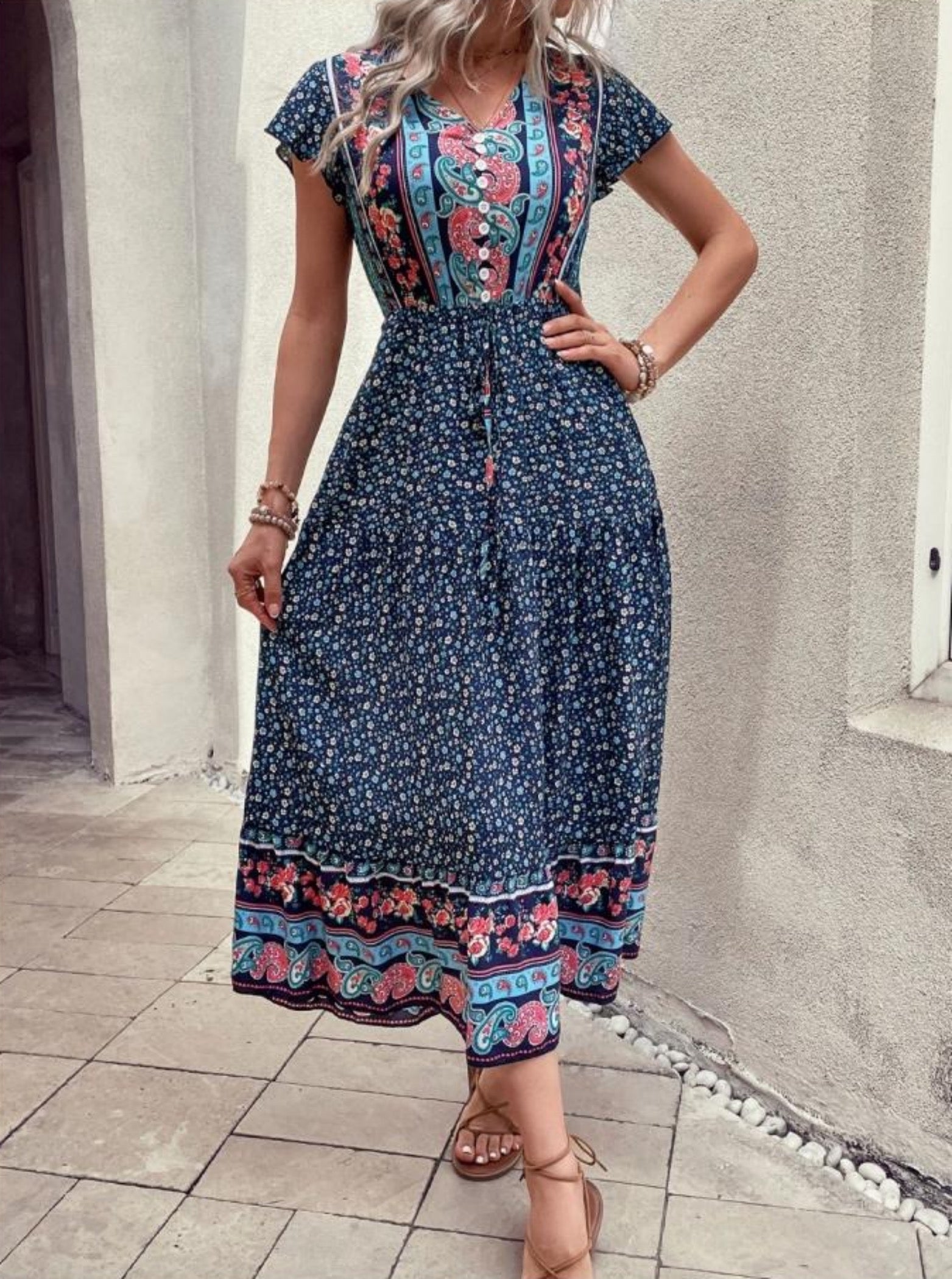 Ditsy Floral Boho Summer Maxi Dress Green / 2X-Large Ditsy Floral Boho Summer Maxi Dress – Roll Up Fashion