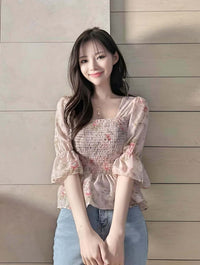 Floral Ruffle Sleeve Top - Women's boho fashion | Roll Up Fashion