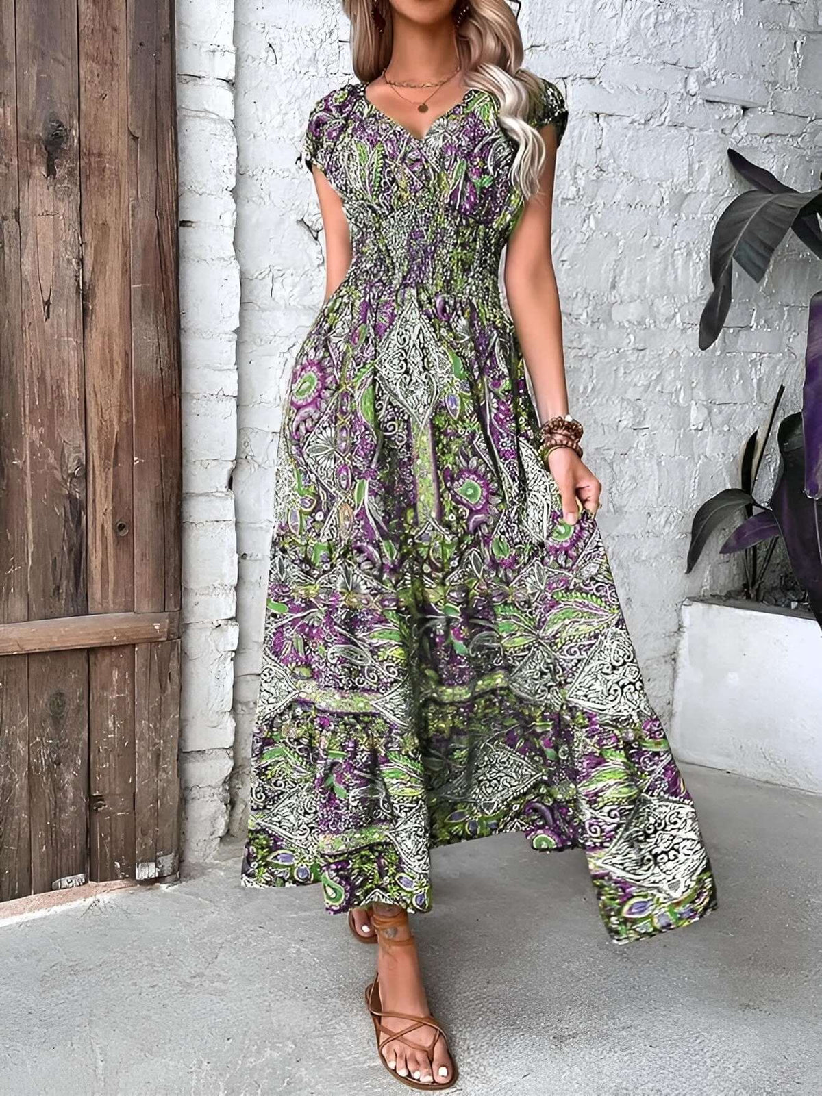 boho midi dress - Vibrant Floral Maxi for Summer Style Green / X-Large boho midi dress - Vibrant Floral Maxi for Summer Style Green / X-Large
