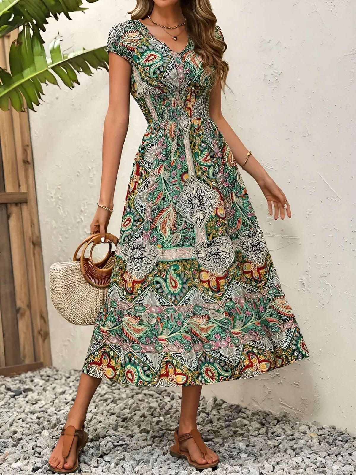boho midi dress - Vibrant Floral Maxi for Summer Style Green / X-Large boho midi dress - Vibrant Floral Maxi for Summer Style Green / X-Large