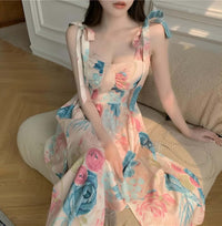 Pink Blue Maxi Dress Women’s Floral Sleeveless Summer Dress - Women's boho fashion | Roll Up Fashion