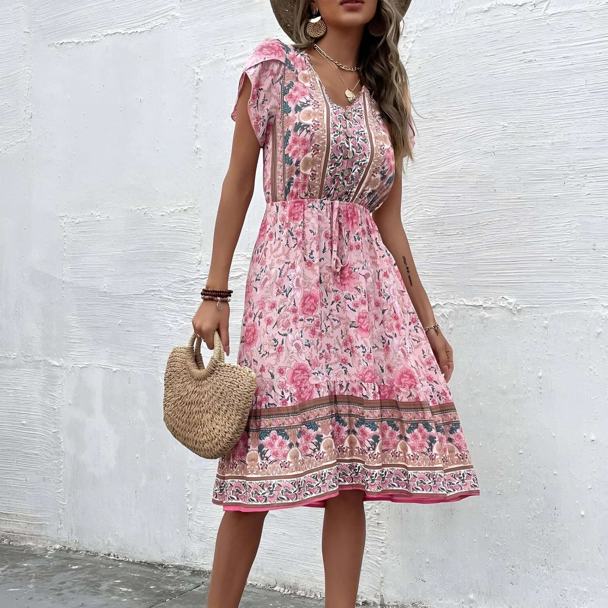 Floral Bohemian Mini Dress - Chic Boho Style Yellow / X-Large Floral Bohemian Mini Dress - Chic Boho Style Yellow / X-Large