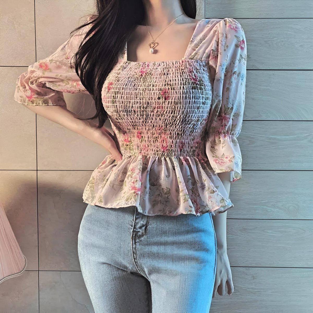 Floral Ruffle Sleeve Top