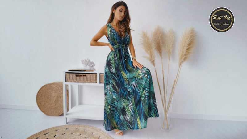 tropical print dress for women Aqua Padded Halter O-Ring Cut Out Slit Belted Maxi Dres Hot Miami Styles Tropical print South Beach cowl neck maxi