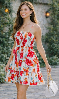 White Red Floral Mini dress
