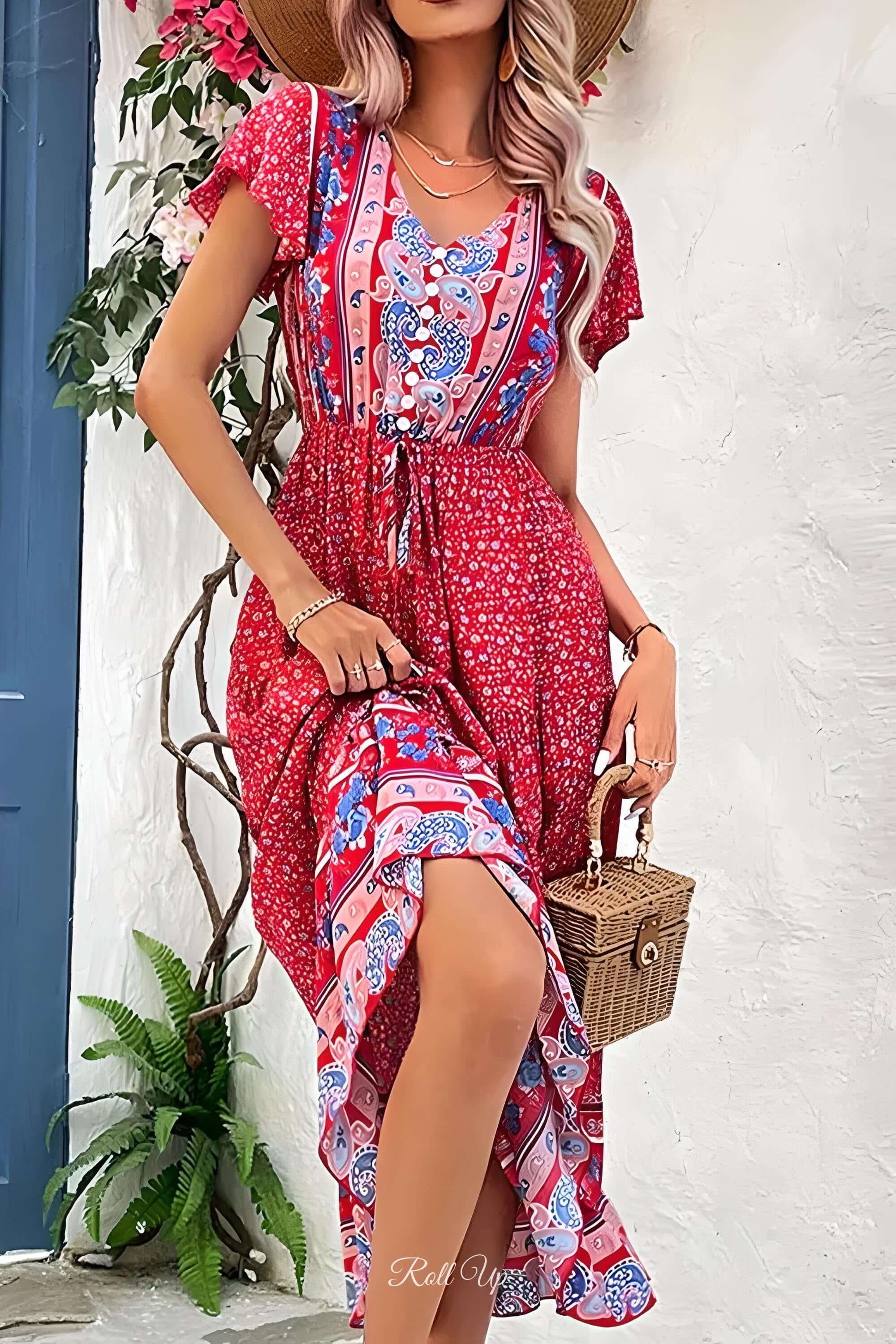 Ditsy Floral Boho Summer Maxi Dress Green / 2X-Large Ditsy Floral Boho Summer Maxi Dress – Roll Up Fashion