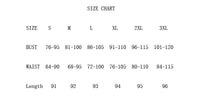 Size chart for women's dresses, showing measurements for bust, waist, and length in various sizes S to 3XL.
