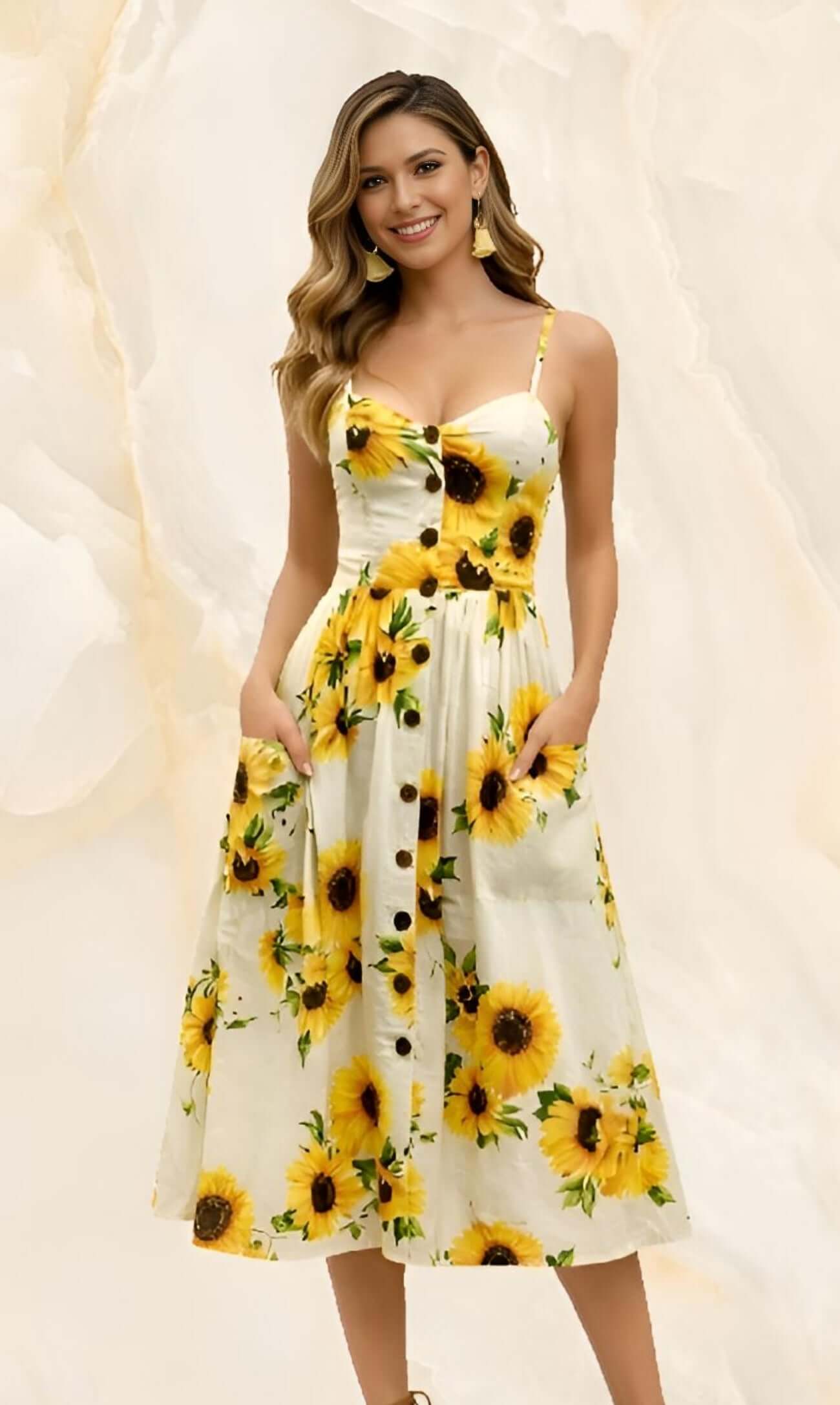 Sunflower Floral Midi SunDress – Roll Up Fashion