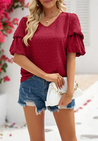 Blouse, tee, top, Women's tops, women's blouses, cute top, puff sleeve top, ruffle sleeve, trendy, new style, Shirt, office wear, business attire, Office blouse, casual top, business top, red top, Trendy office wear for women, tiered sleeve tops, Swiss do