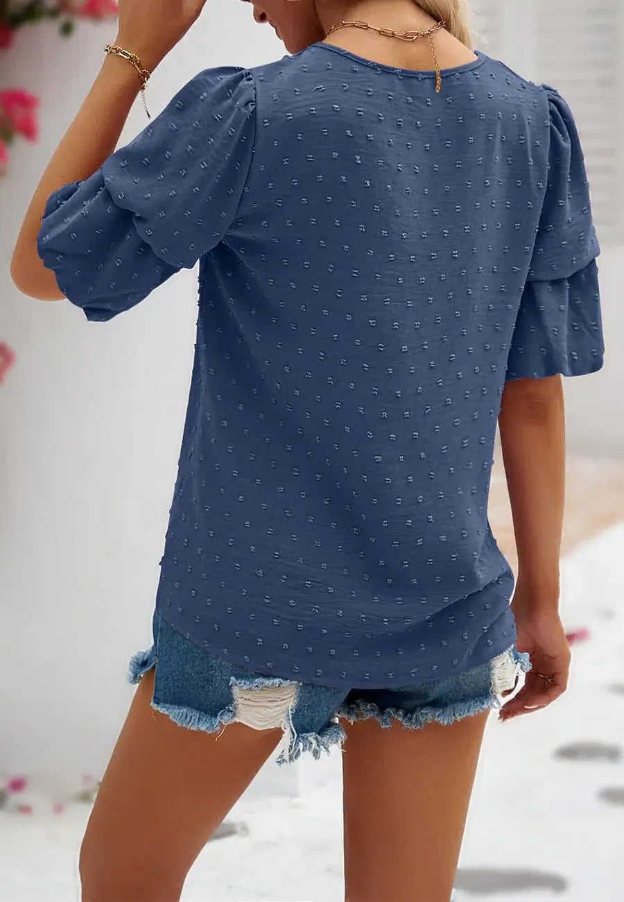 Blouse, tee, top, Women's tops, women's blouses, cute top, puff sleeve top, ruffle sleeve, trendy, new style, Shirt, office wear, business attire, Office blouse, casual top, business top, blue top, Trendy office wear for women, tiered sleeve tops, Swiss d