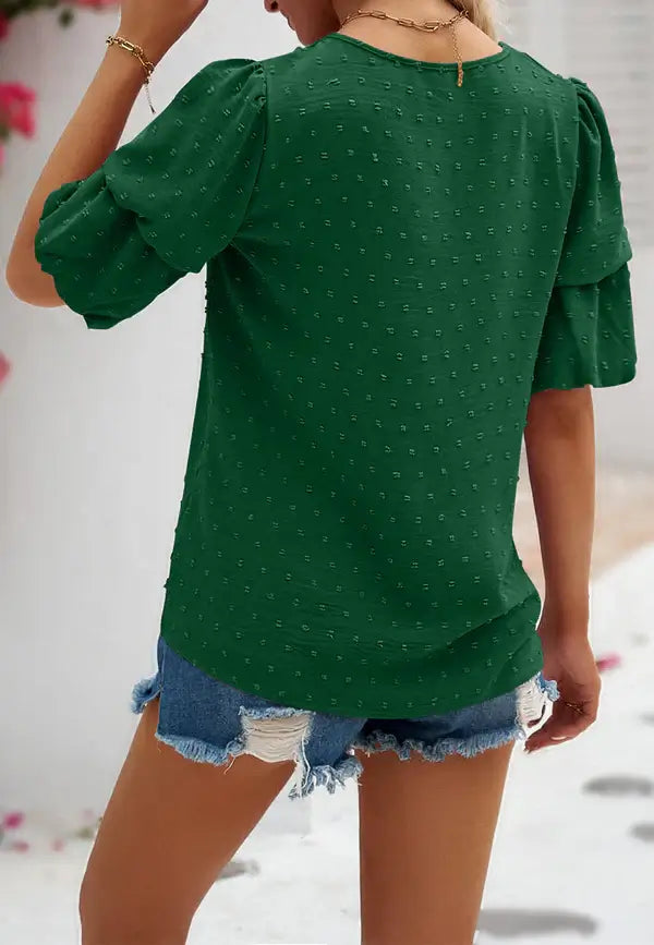 Blouse, tee, top, Women's tops, women's blouses, cute top, puff sleeve top, ruffle sleeve, trendy, new style, Shirt, office wear, business attire, Office blouse, casual top, business top, green top, Trendy office wear for women, tiered sleeve tops, Swiss 