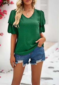 Blouse, tee, top, Women's tops, women's blouses, cute top, puff sleeve top, ruffle sleeve, trendy, new style, Shirt, office wear, business attire, Office blouse, casual top, business top, green top, Trendy office wear for women, tiered sleeve tops, Swiss 