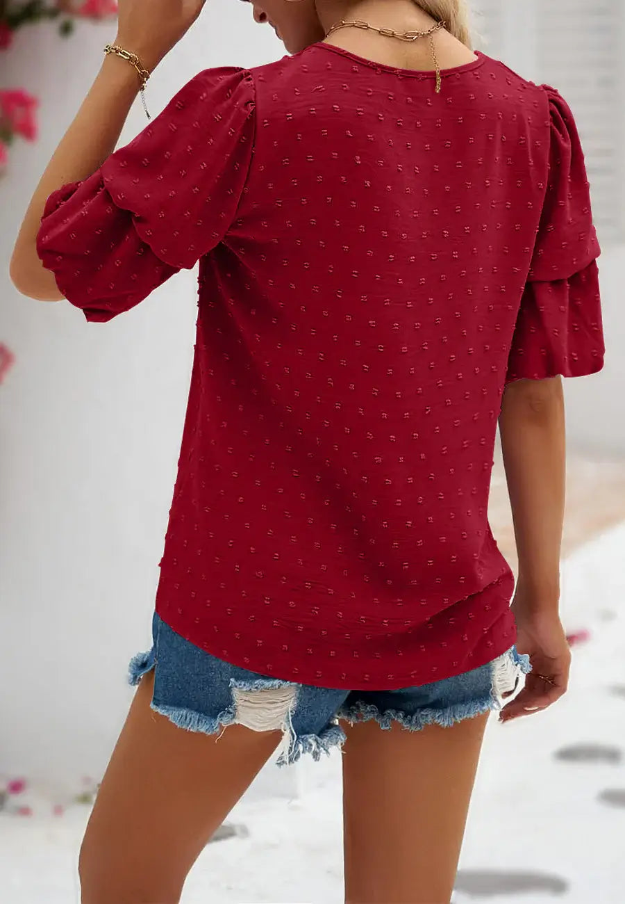 Blouse, tee, top, Women's tops, women's blouses, cute top, puff sleeve top, ruffle sleeve, trendy, new style, Shirt, office wear, business attire, Office blouse, casual top, business top, red top, Trendy office wear for women, tiered sleeve tops, Swiss do