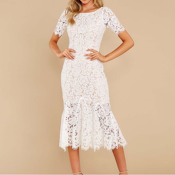 Elegant Floral Lace Midi Dress – Roll Up Fashion