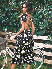 Backless Floral Midi Dress