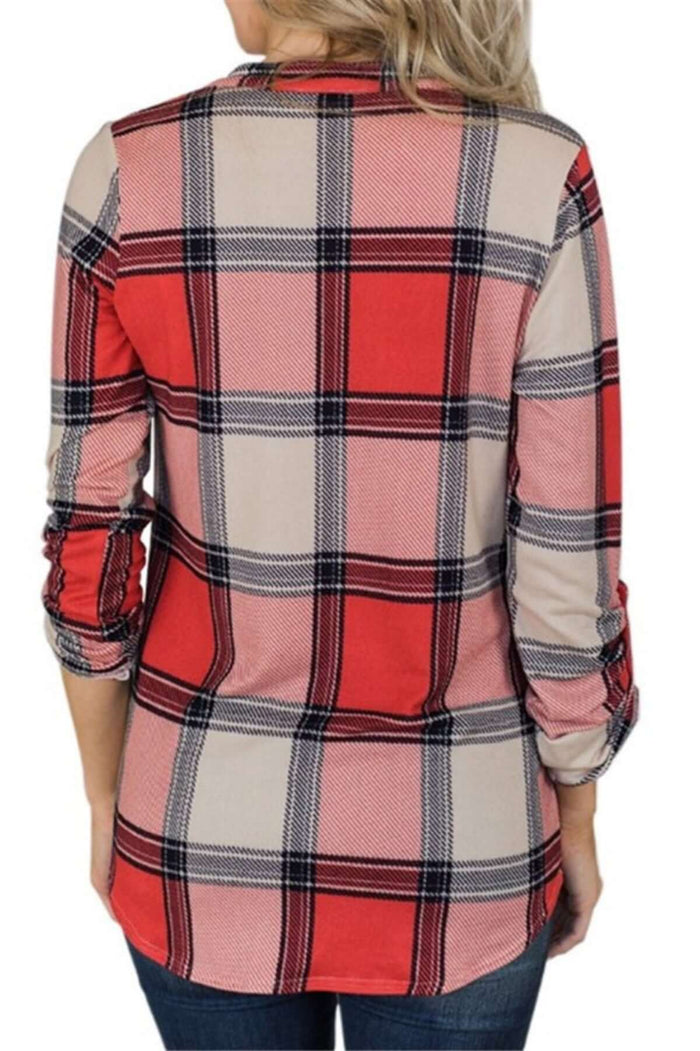 Ashley Khahi Bow Tie Plaid Long Sleeve Top