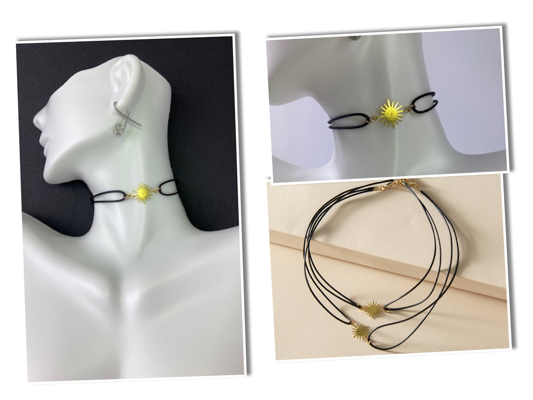 Multi-layer Black Necklace Choker Gold Charm 2pcs