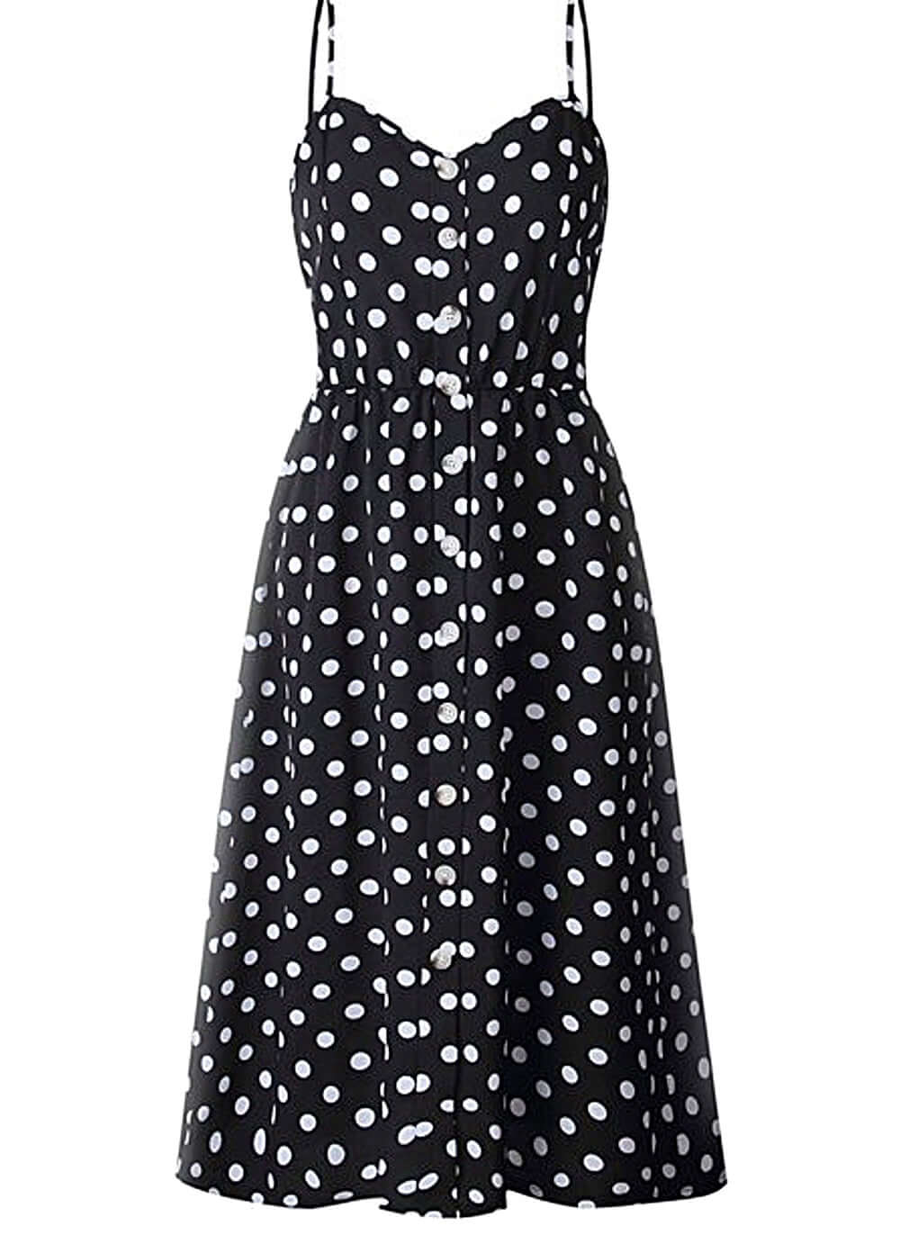Polka Dots Midi Dress: Vintage Summer Elegance for Women Small / Blk/Wht Dots Polka Dots Midi Dress: Vintage Summer Elegance for Women Small / Blk/Wht Dots