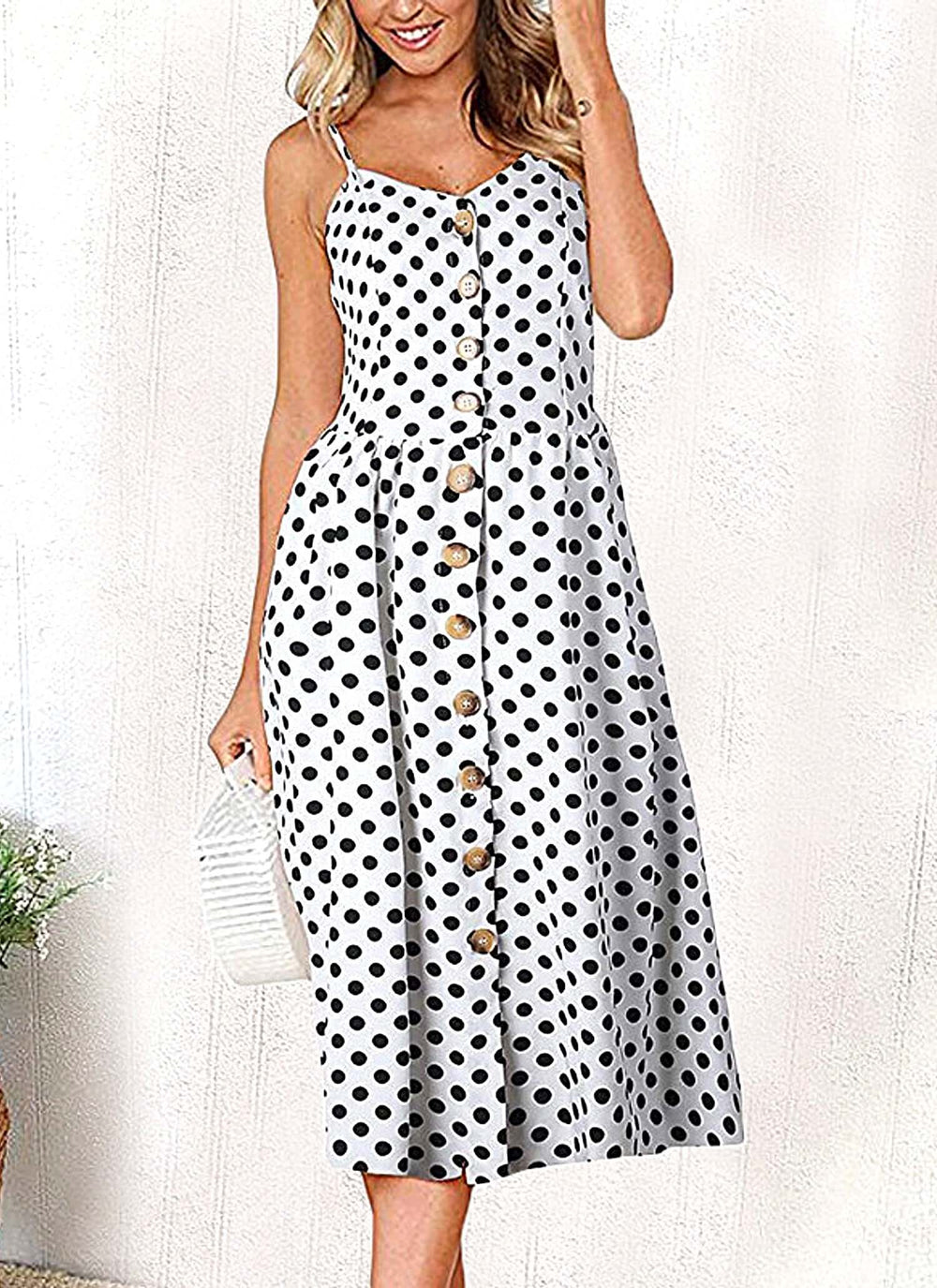 Polka Dots Midi Dress: Vintage Summer Elegance for Women Small / Blk/Rd Dots Polka Dots Midi Dress: Vintage Summer Elegance for Women Small / Blk/Rd Dots