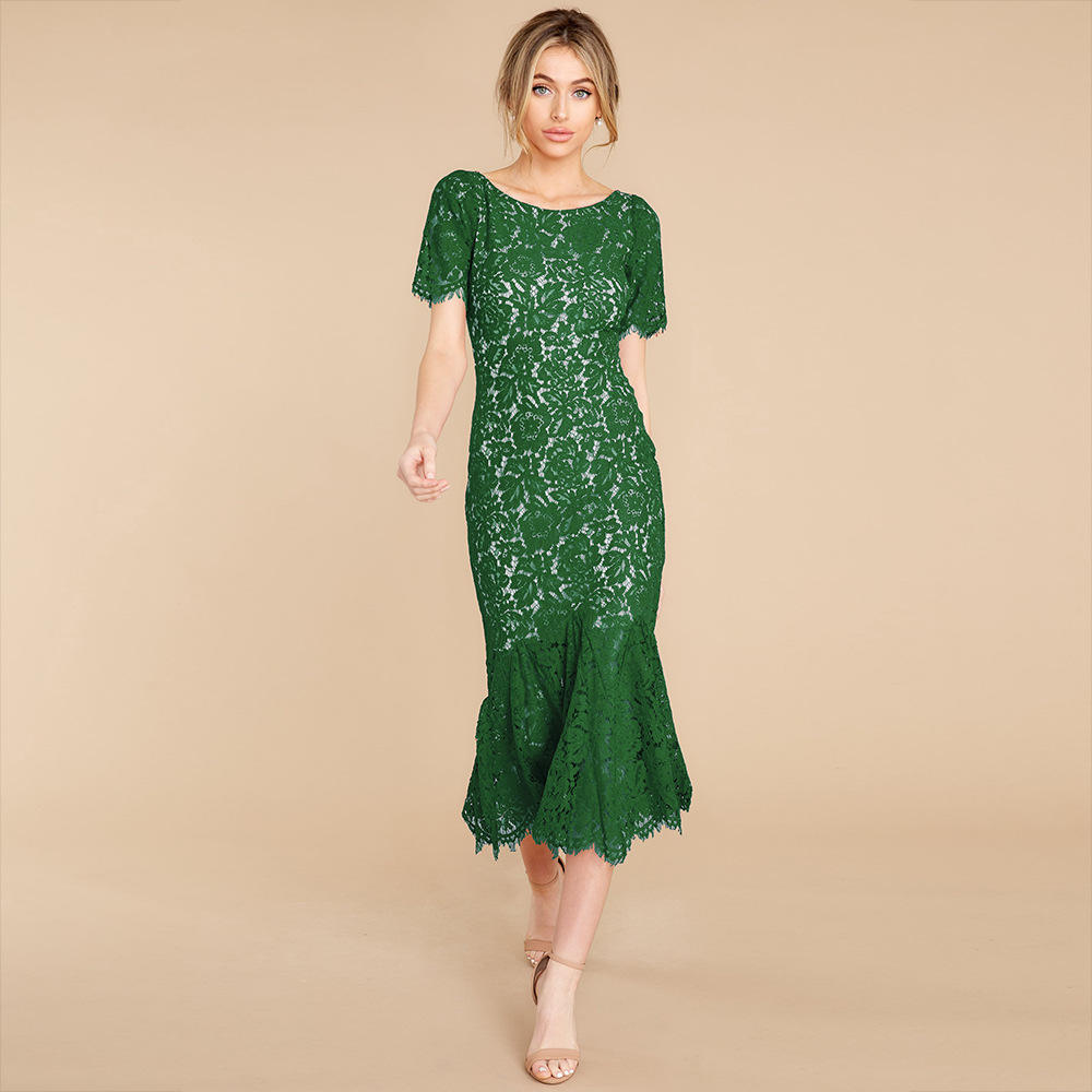 Elegant Floral Lace Midi Dress