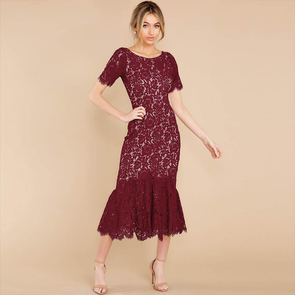 white christmas dresses Elegant Lace Dress for Fabulous Occasions Wine / Small