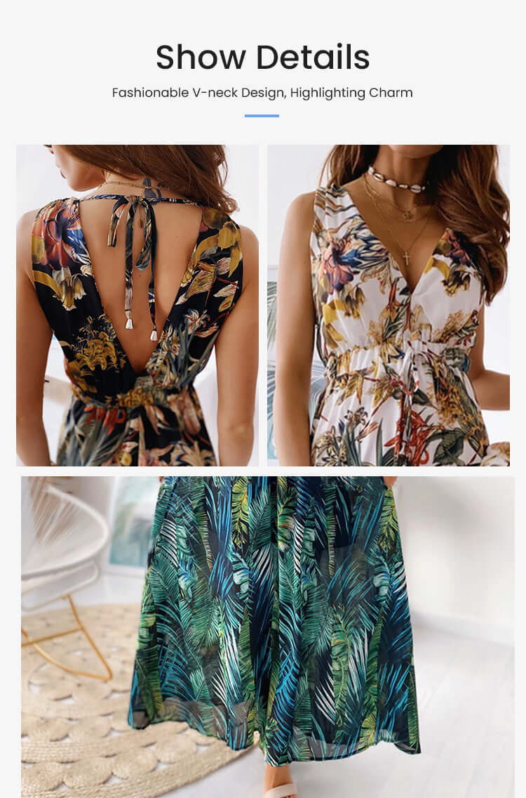 Maxi Dress - Hawaii Long Floral Boho for Summer Style X-Large / Blu/Wht Tropical Maxi Dress - Hawaii Long Floral Boho for Summer Style X-Large / Blu/Wht Tropical