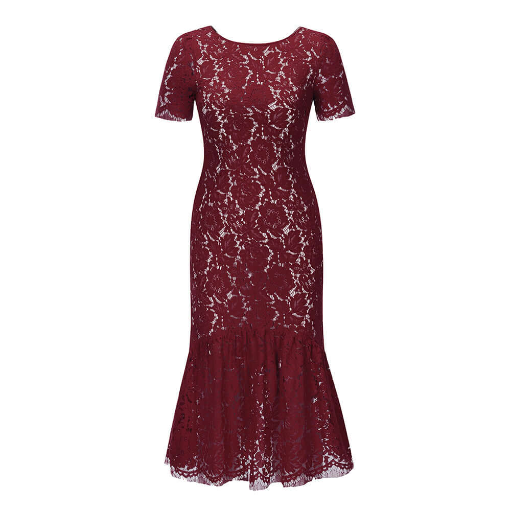 elegant floral lace midi dress - Chic & Timeless Fashion Wine / Small elegant floral lace midi dress - Chic & Timeless Fashion Wine / Small