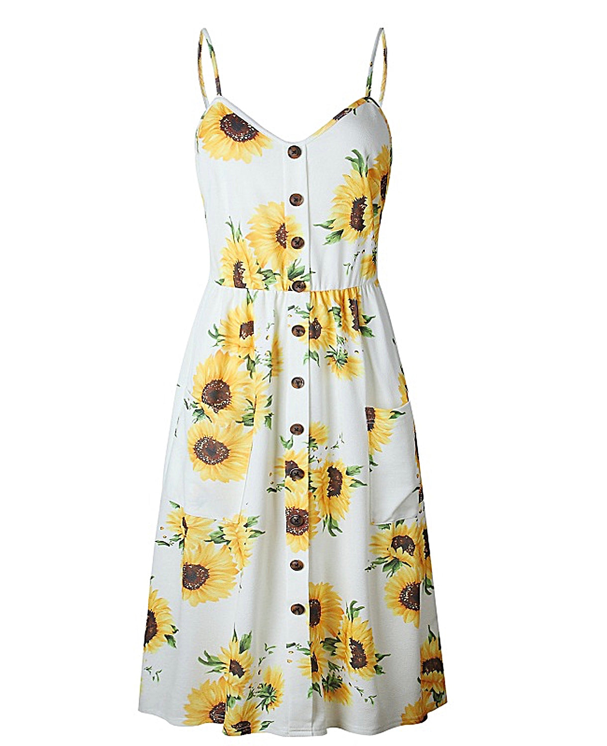 Button sunflower print midi dress hotsell