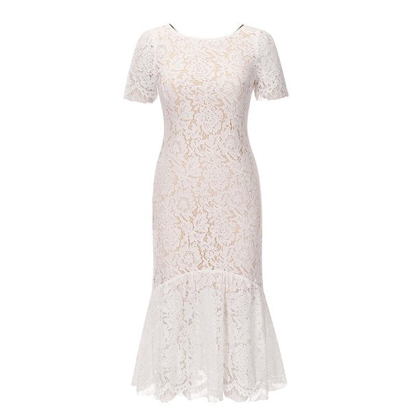 Elegant Floral Lace Midi Dress
