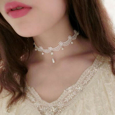 Lace Pearl choker necklace - 2pcs